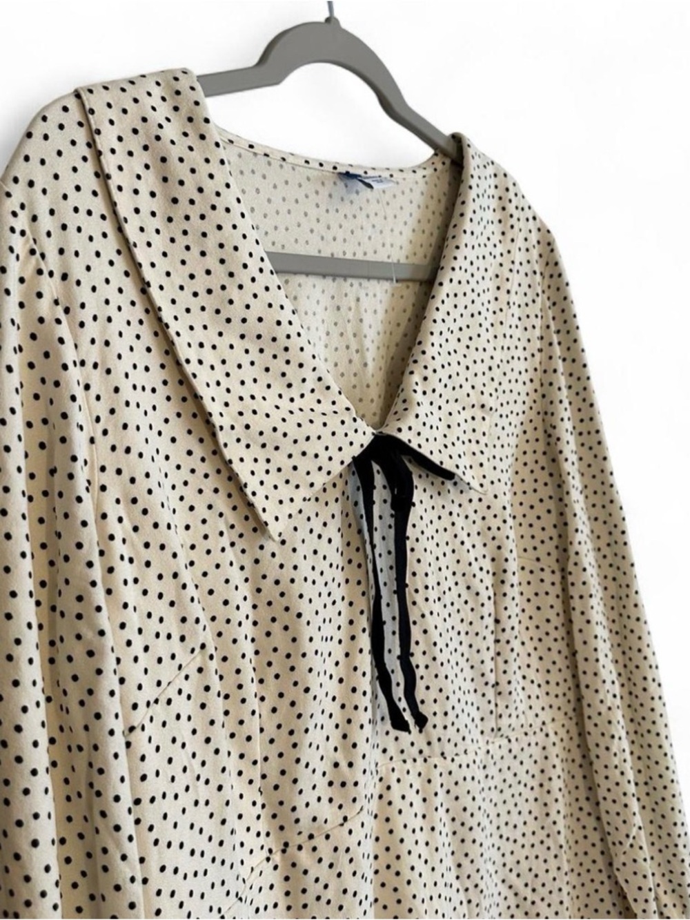 Old Navy Cream Polka Dot Dress XL V Neck Collar Long Sleeves Coquette Kawaii - Picture 4 of 8